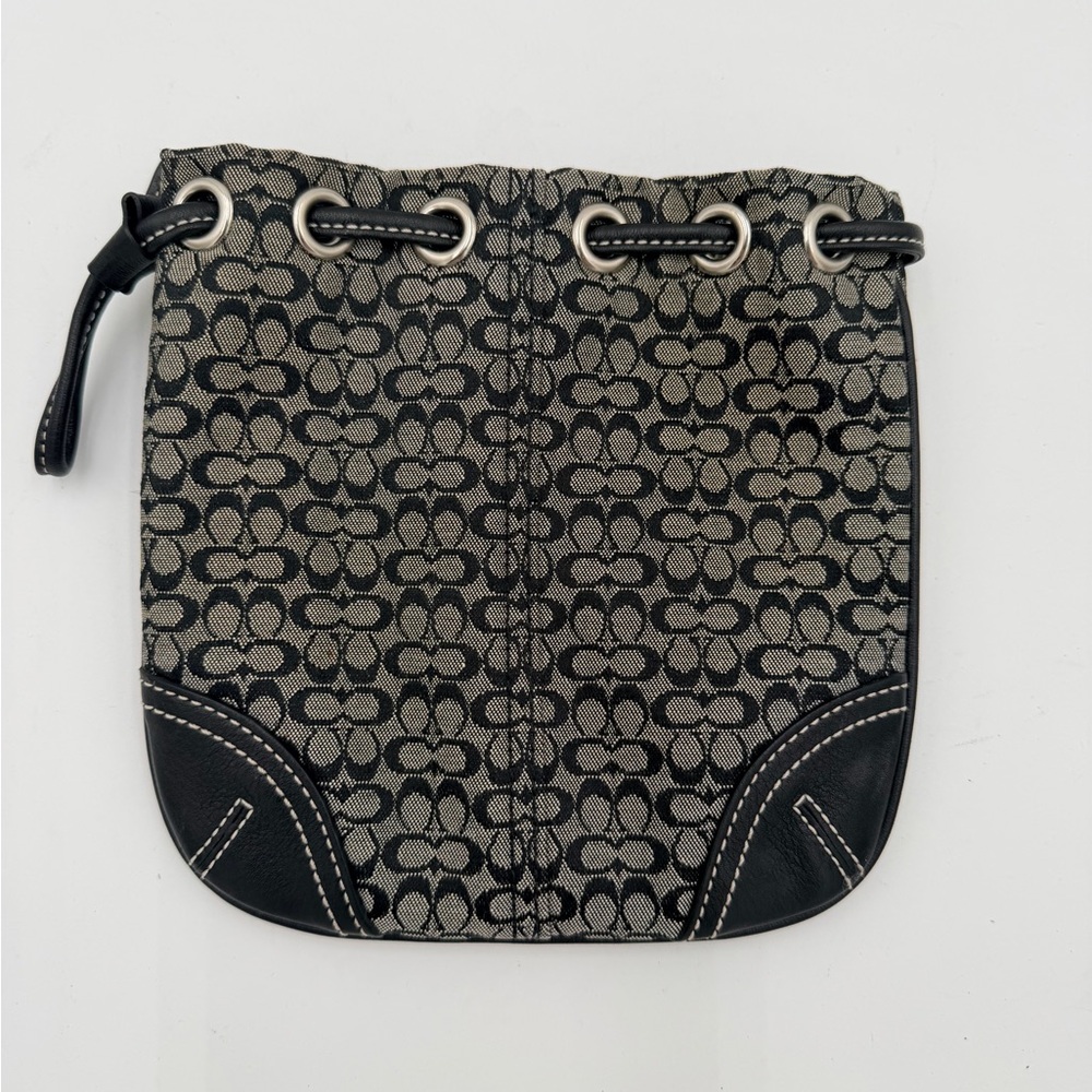 Coach Signature Mini C Drawstring Wristlet Pouch Black Jacquard Y2K - Picture 3 of 12